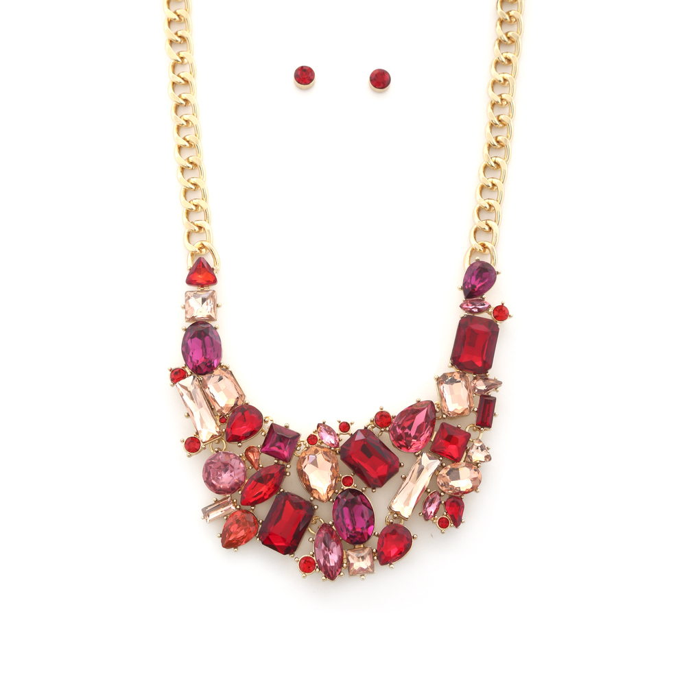 Teardrop Rectangle Shape Rhinestone Statement Necklace - Picture 2 of 7